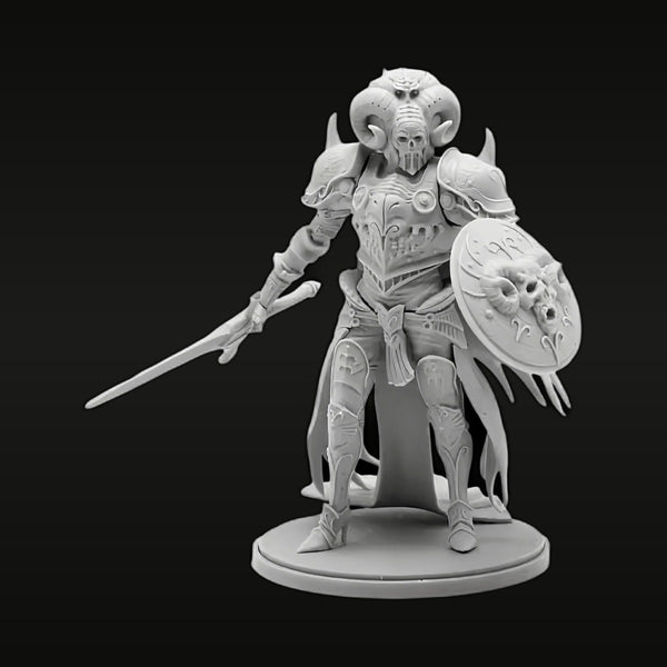 Fantasy Demonic Warrior with Curved Horns Sword Shield 75mm Resin Figure Kit
