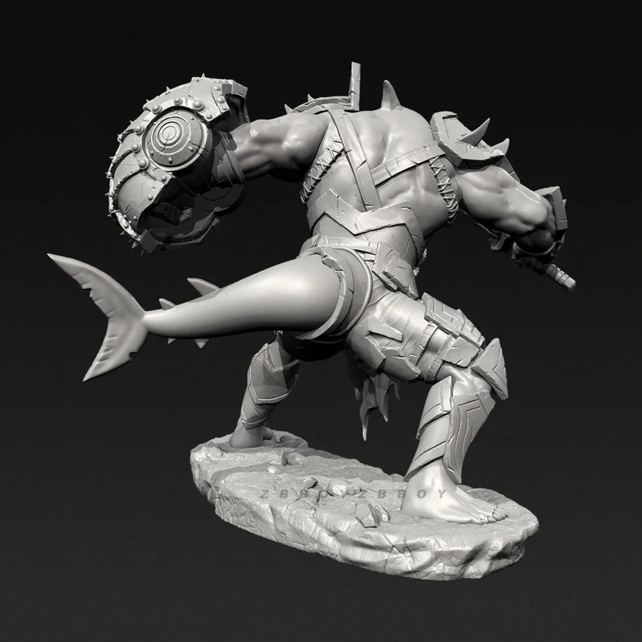 Fantasy Shark Beast Warrior with Saw Blade and Shield 38mm Resin Figure Kit - resin model view 5