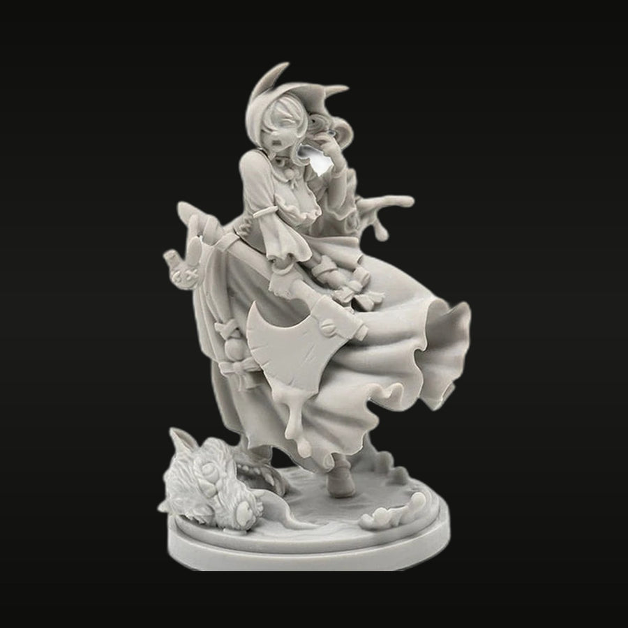 Fantasy Female Witch with Flowing Dress & Familiar 28mm Resin Figure Kit - unpainted resin model kit