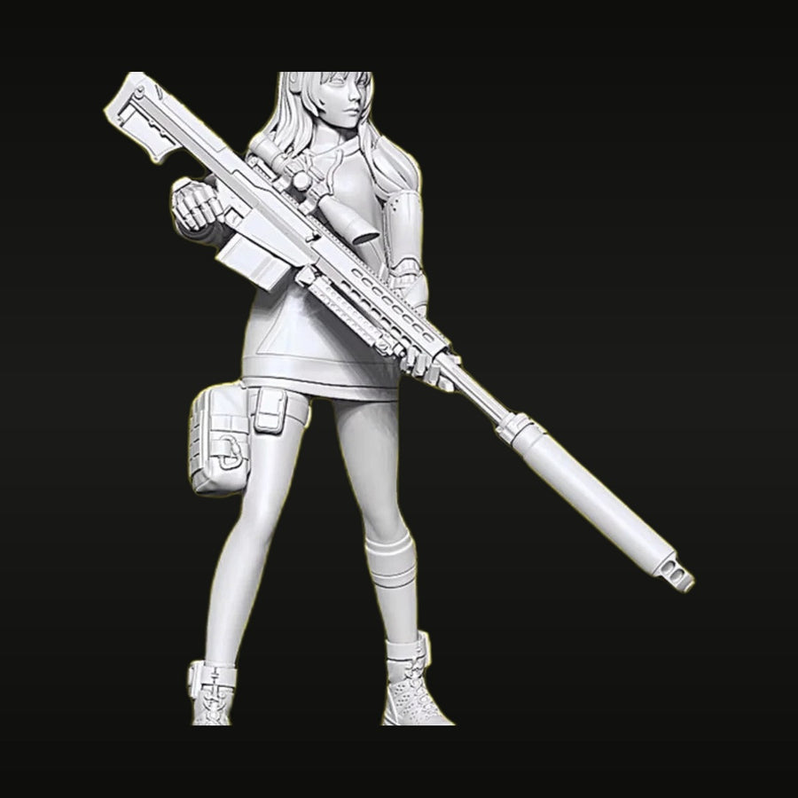 Anime Female Cyberpunk Operative with Sniper Rifle 1/35 Resin Figure Kit - unpainted resin model kit