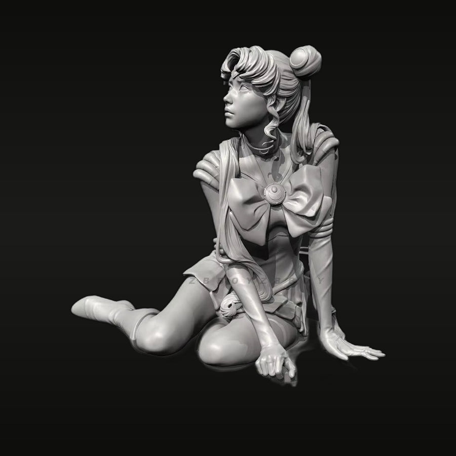 Anime Female Sailor Moon Character Kneeling Pose 30mm Resin Figure Kit - unpainted resin model kit