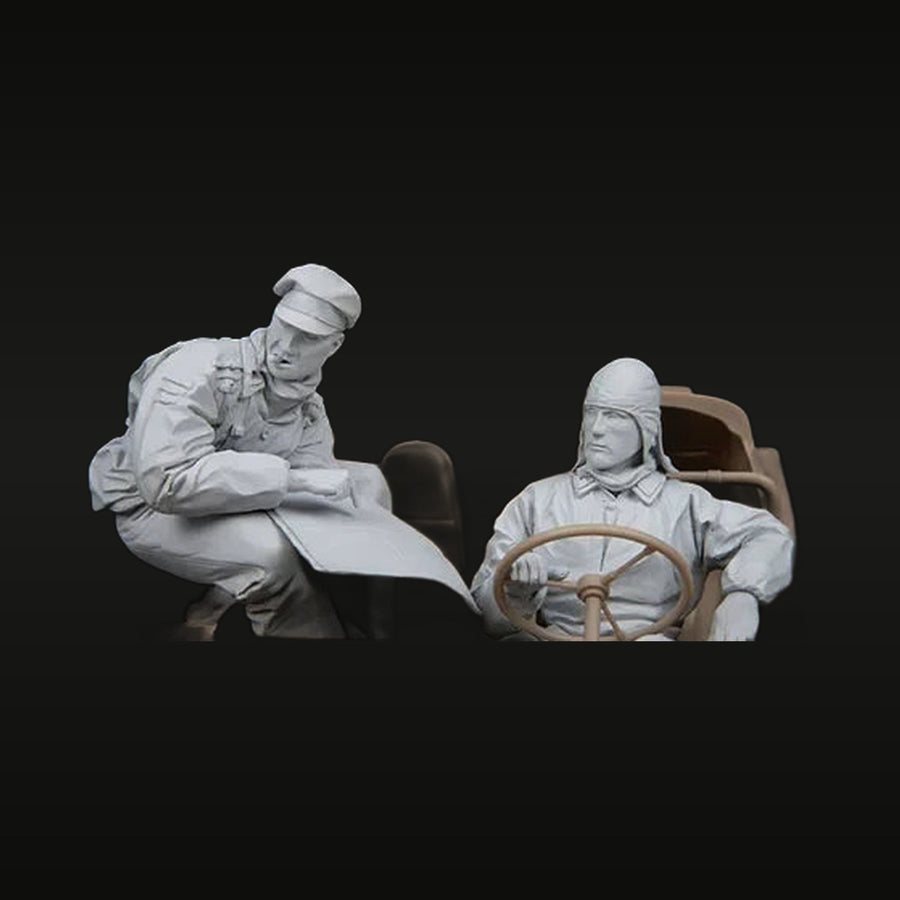 WWII US Army Jeep Crew Set with Standing Soldier 1/16 Resin Figure Kit - unpainted resin model kit