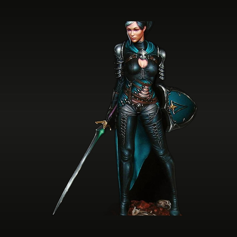 Teal Armor Female Rogue Warrior 1/24 Resin Figure - unpainted resin model kit