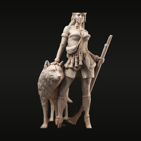 Swedish Viking Huntress With Wolf 70mm Resin Figure Kit