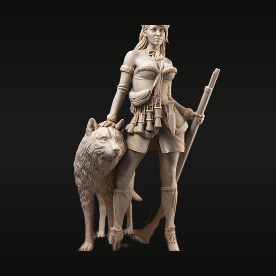 Swedish Viking Huntress With Wolf 70mm Resin Figure Kit - unpainted resin model kit