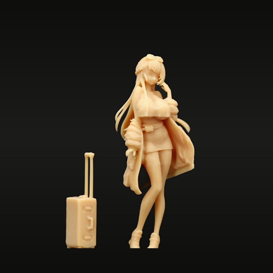 Blonde Anime Girl with Suitcase 1/64 Resin Figure Kit - unpainted resin model kit