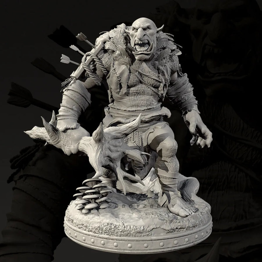 Fantasy Orc Warrior with Club and Creature 38mm Resin Figure Kit - resin model view 2