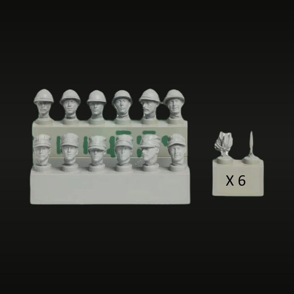 WWI British Brodie Helmet Head Bust Set (12 Variants) 1/35 Resin Kit