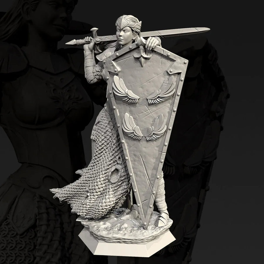 Fantasy Female Mermaid Warrior with Broadsword Winged Shield 28mm Resin Figure Kit - resin model view 3