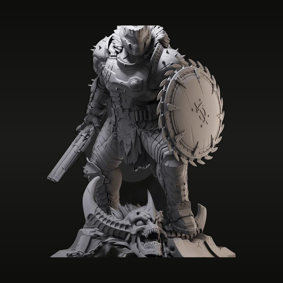 Fantasy Female Warrior with Organic Shield and Rifle 1/24 Resin Figure Kit - unpainted resin model kit