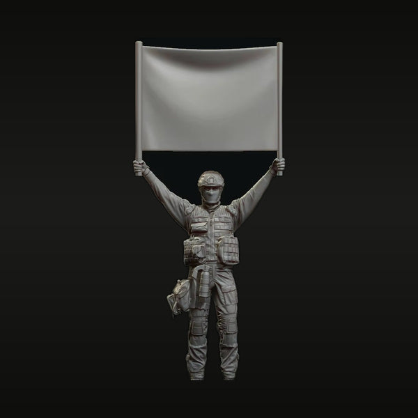Modern Soldier with Flag Victory Pose 1/35 Resin Figure Kit