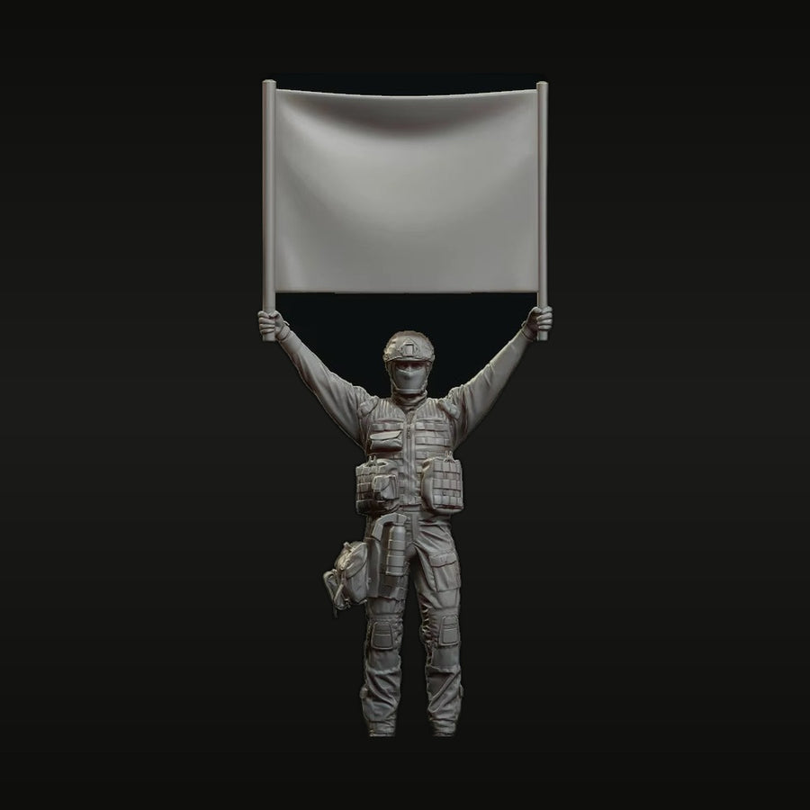 Modern Soldier with Flag Victory Pose 1/35 Resin Figure Kit - unpainted resin model kit