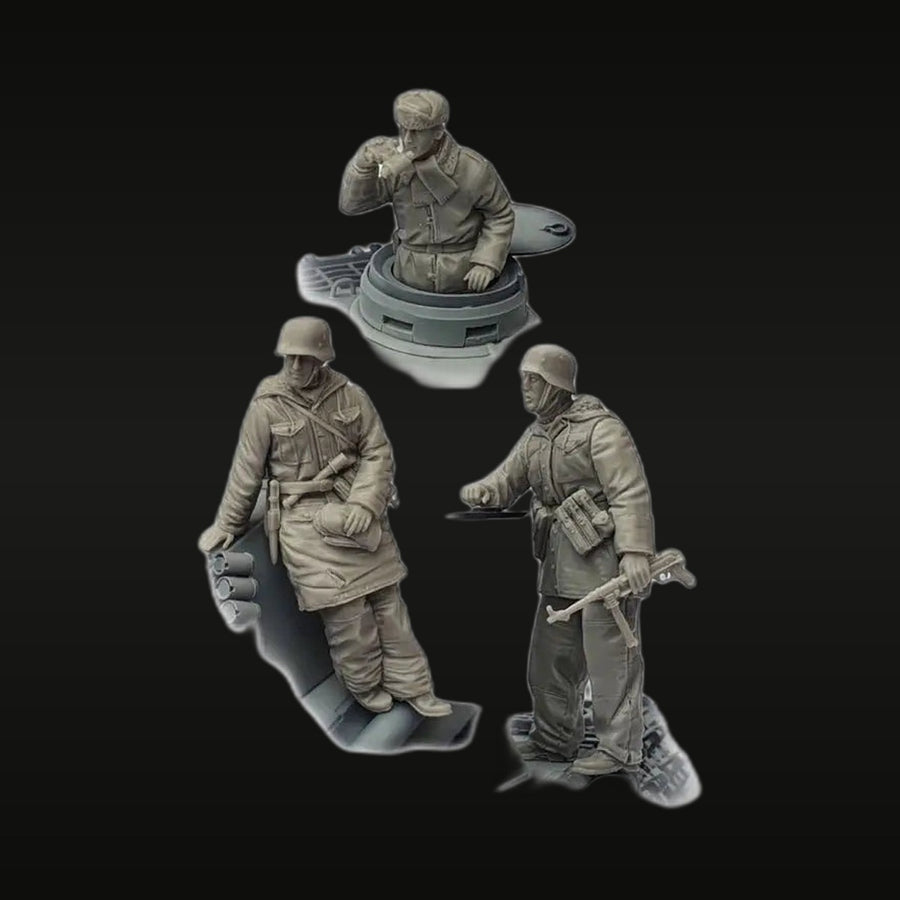 WWII German Panzer Commander Bust & Infantry Set 1/35 Resin Figure Kit - unpainted resin model kit