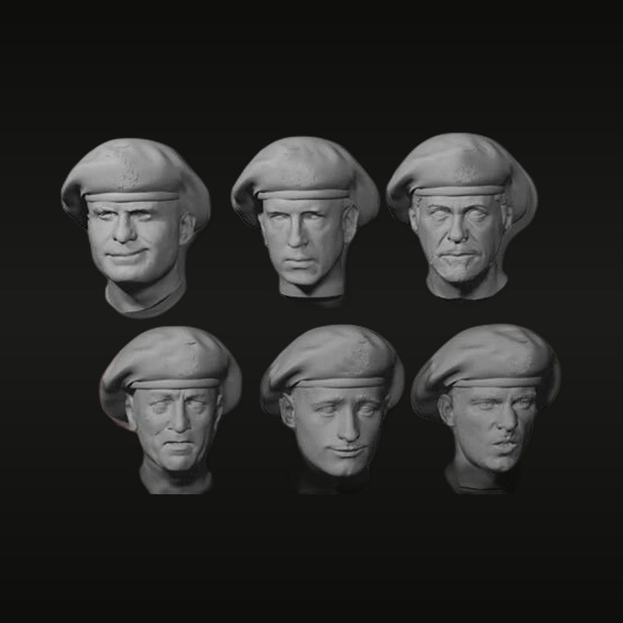 WWII Military Soldier Busts with Garrison Caps 1/35 Resin Set of 6 - unpainted resin model kit