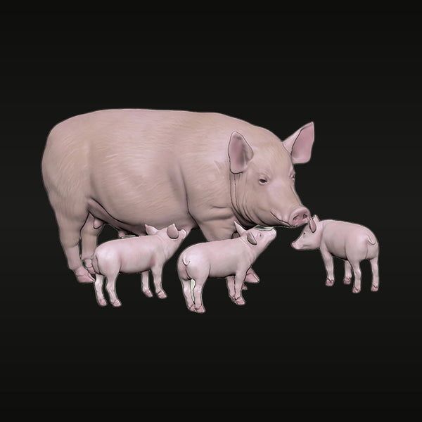 Pig Family Sow with Piglets 1/35 Resin Figure Kit