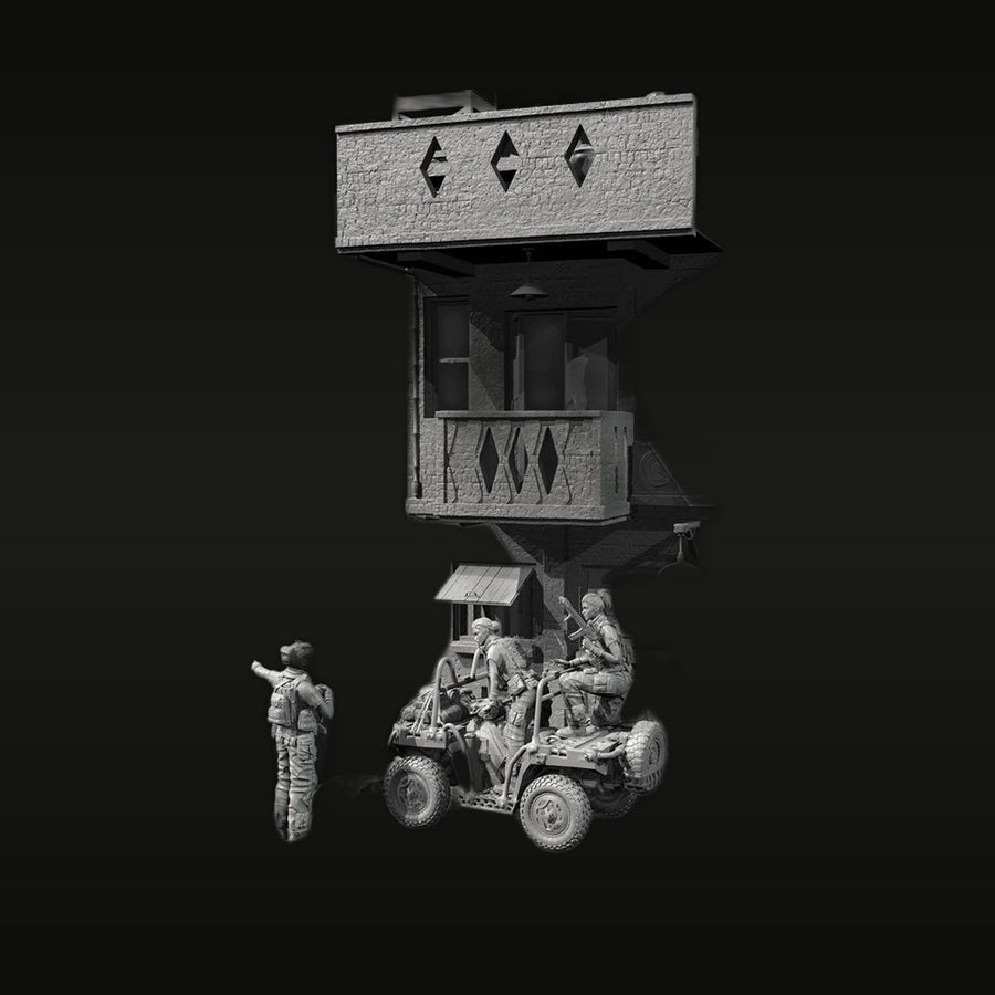 Modern Tactical Operators with UTV and Building Diorama 1/35 Resin Kit - unpainted resin model kit