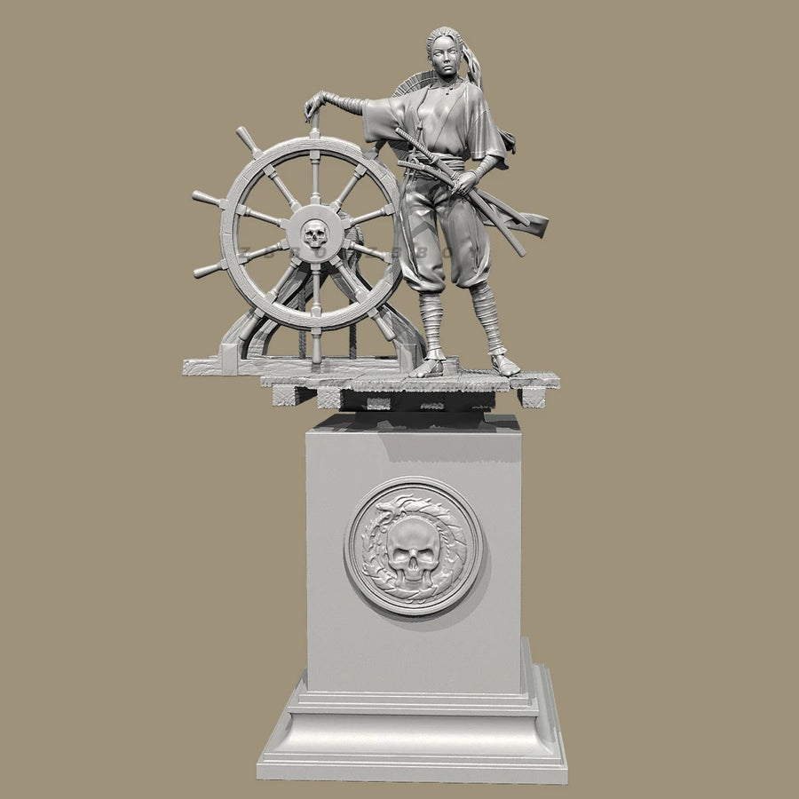 Fantasy Female Pirate Captain with Ship's Wheel 38mm Resin Figure Kit - resin model view 2