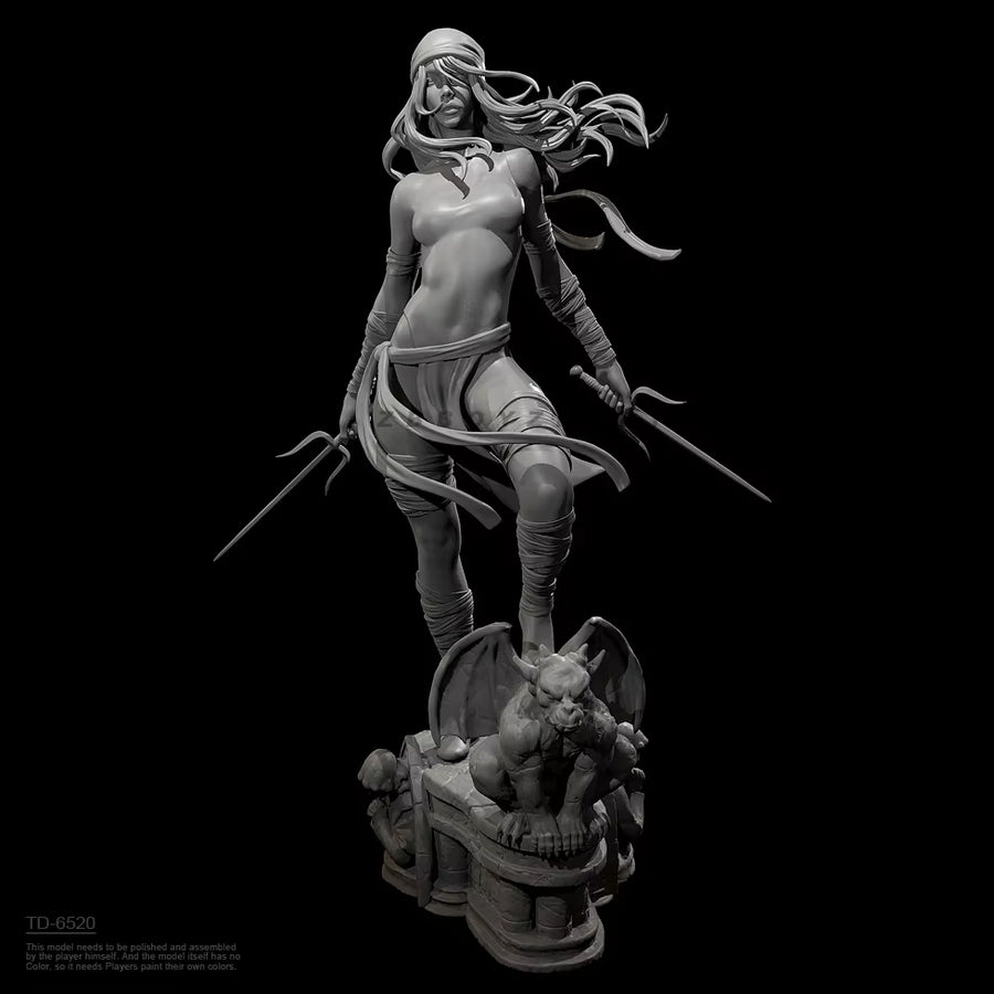 Fantasy Female Warrior with Dual Katana on Skull Base 50mm Resin Bust Kit - resin model view 2