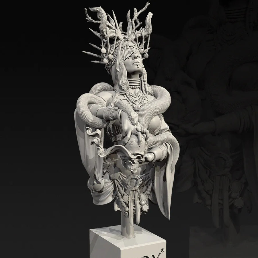 Fantasy Medusa Queen Gorgon Bust with Serpent Hair 75mm Resin Kit - resin model view 3