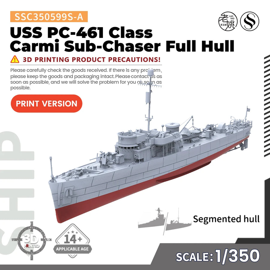 MRY-SFW SSC599-A 1/350 Military Model Kit USS PC-461 Class Carmi Sub-Chaser Miniature Static Model