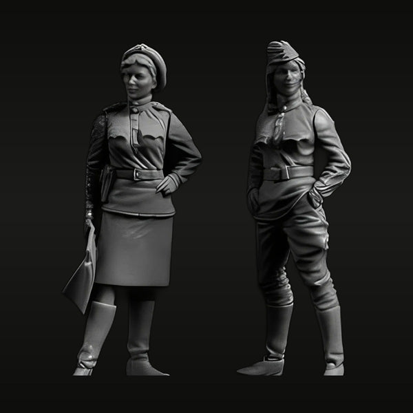 WWII Soviet Female Officer & Tank Crewman Set 1/35 Resin Figure Kit