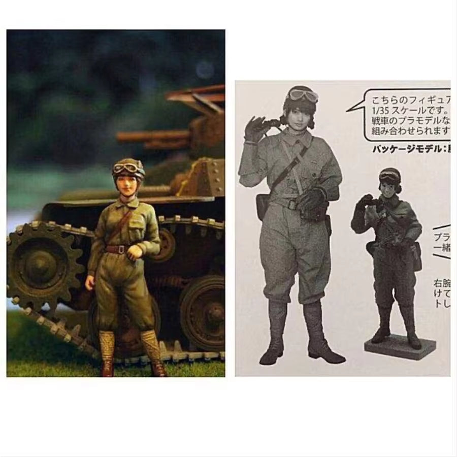 WWII Soviet Tank Crew Pair Male Commander Female 1/35 Resin Figure Kit - resin model view 2