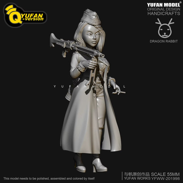 WWII German Female Soldier Full Figure with MG42 55mm Resin Kit