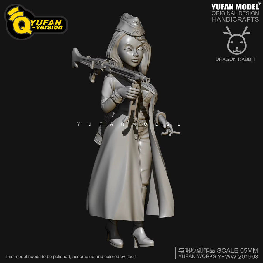 WWII German Female Soldier Full Figure with MG42 55mm Resin Kit - unpainted resin model kit