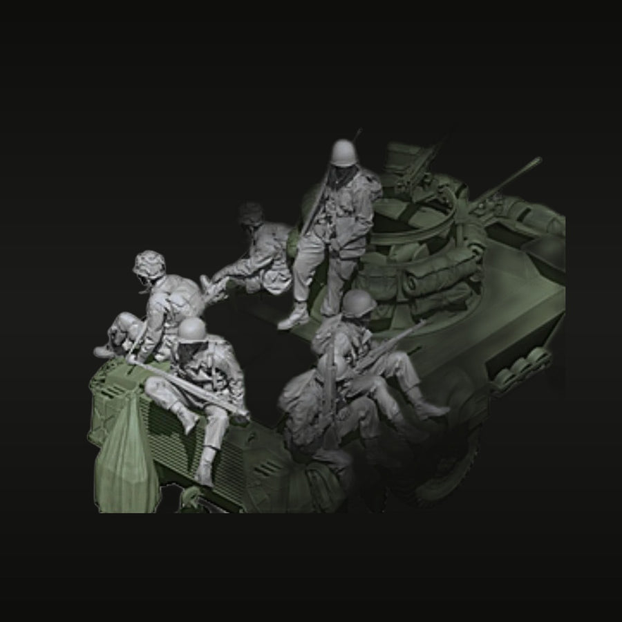 US Army Infantry with APC Vietnam Era 6-Figure Set 1/35 Resin Kit - unpainted resin model kit