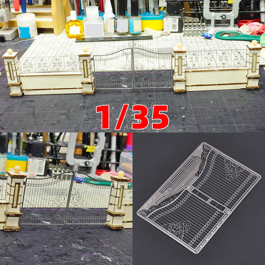 Photo Eatch PE Assembly Architectural Model Sand Table Iron Gate Gate Front Door Building Diorama Scale Model Kit 1/35