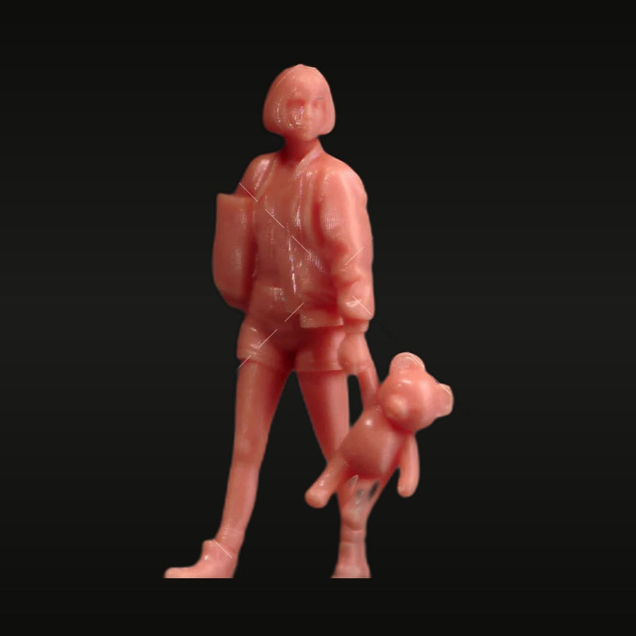 Modern Civilian Woman with Teddy Bear 28mm Resin Figure Set - unpainted resin model kit