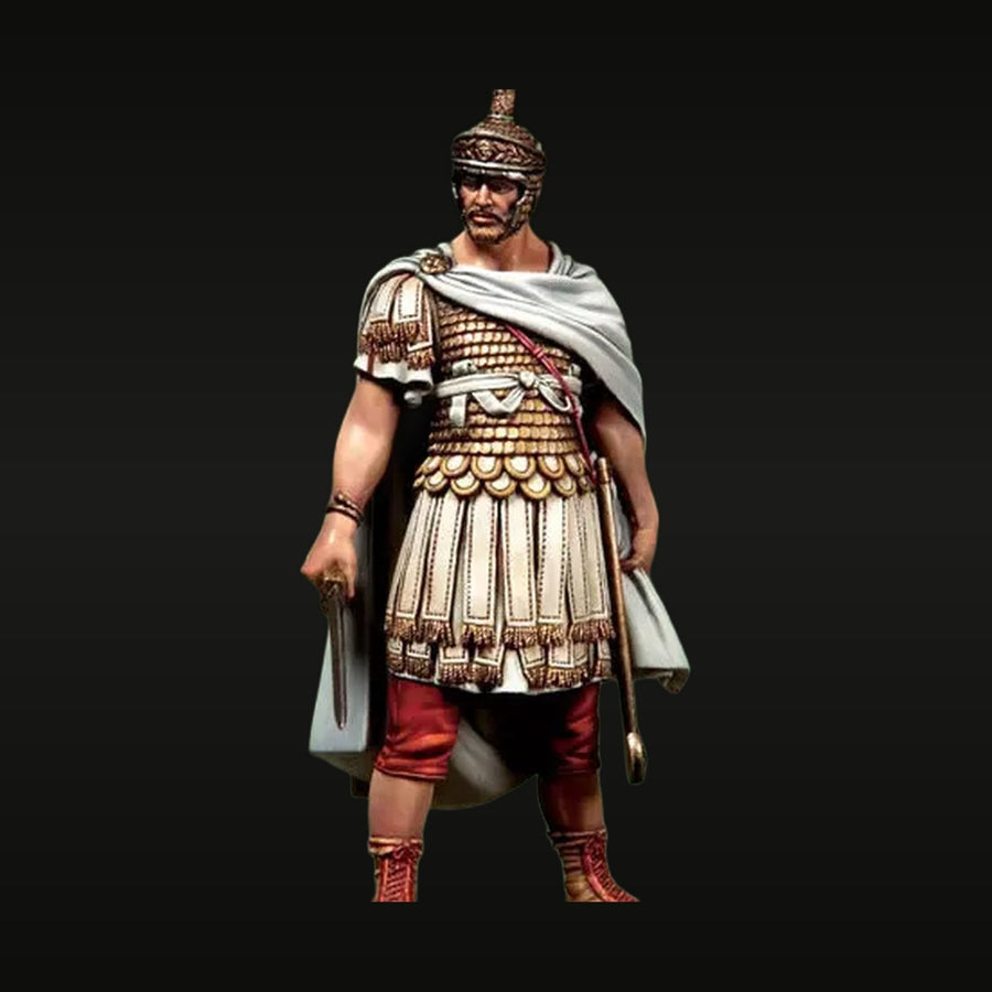 Ancient Roman Officer with Scale Armour (Lorica Squamata) and Vitis Staff 75mm Resin Figure Kit - unpainted resin model kit