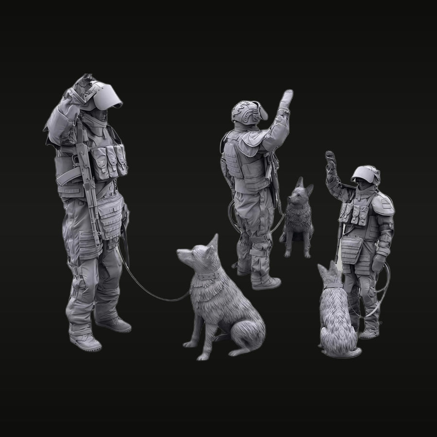 Modern US Military K9 Handler Set with Working Dogs 1/35 Resin Figure Kit - unpainted resin model kit