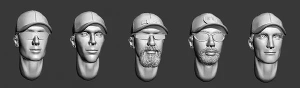 5Pcs Modern Male Heads with Cap & Glasses 1/35 Resin Figure Kit