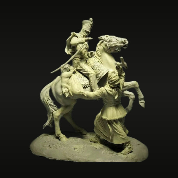 Napoleonic Hussar on Rearing Horse with Fallen Figure 54mm Resin Figure Kit