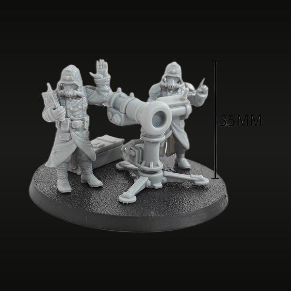 Dieselpunk/WWI-Style Gas Mask Gun Crew with Tripod Cannon 35mm Resin Figure Set