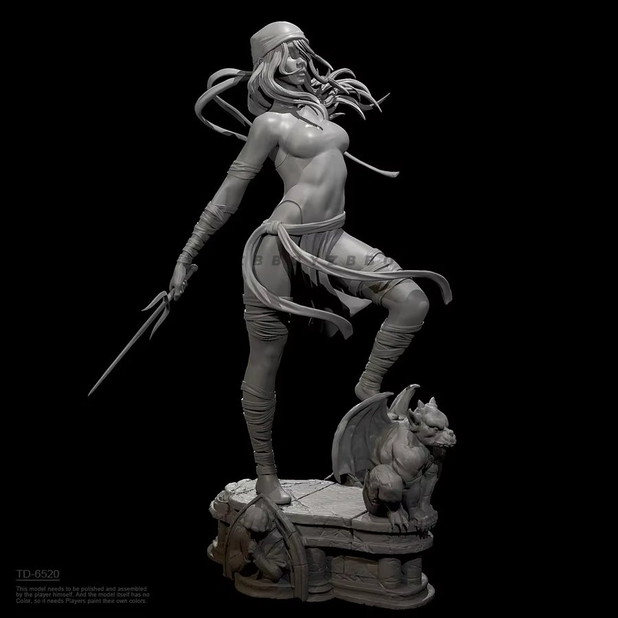 Fantasy Female Warrior with Dual Katana on Skull Base 50mm Resin Bust Kit - resin model view 3