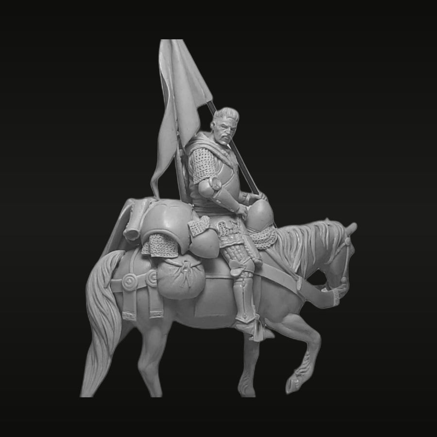 Polish Hussar Knight with Flag 54mm Resin Figure - unpainted resin model kit