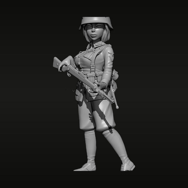 WWII German Female Soldier with Kar98k Rifle 55mm Stylized Figure Kit
