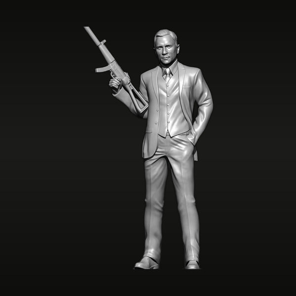 Modern Suited Spy with Assault Rifle 75mm Resin Bust Kit