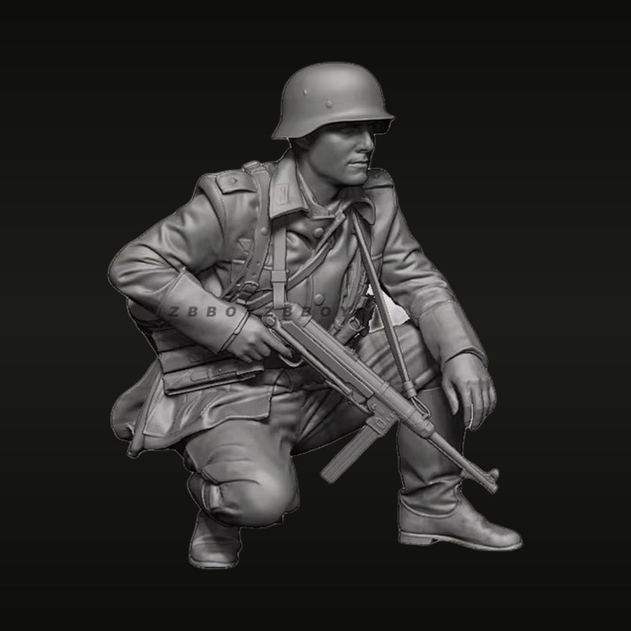 WWII German Wehrmacht Soldier Crouching with Kar98k 1/35 Resin Figure Kit - unpainted resin model kit