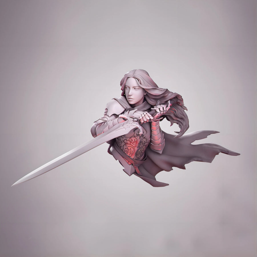 Fantasy Female Warrior with Turquoise Hair Greatsword 1/10 Resin Bust - resin model view 2