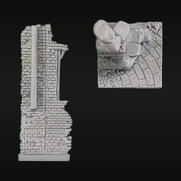 Ruined Brick Wall Corner with Cracked Base 1/35 Resin Diorama Kit