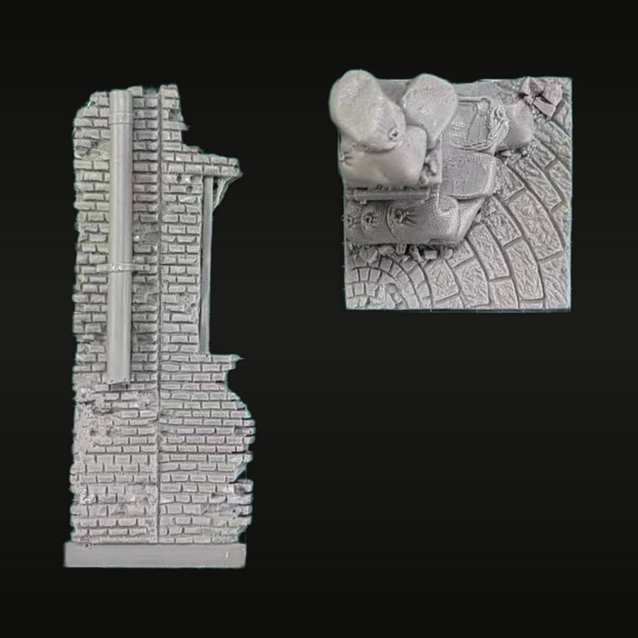 Ruined Brick Wall Corner with Cracked Base 1/35 Resin Diorama Kit - unpainted resin model kit