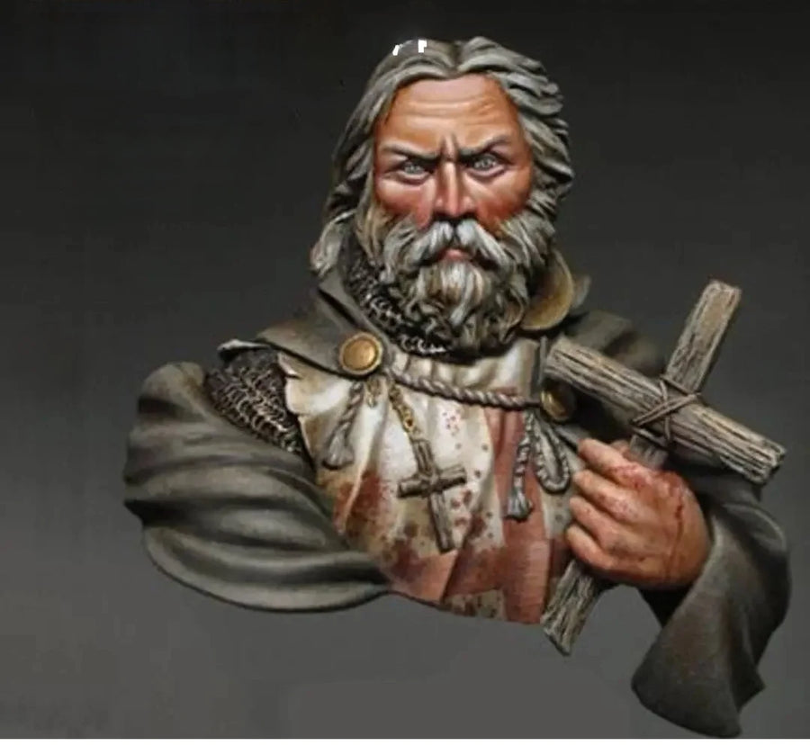 Medieval Crusader Knight with Cross Resin Bust Figure - resin model view 3
