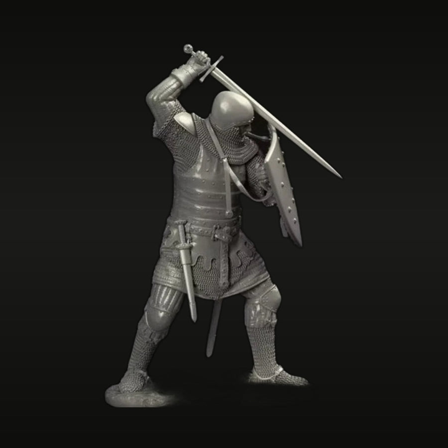 Medieval Knight with Two-Handed Sword and Kite Shield 1/24 Resin Figure Kit - unpainted resin model kit
