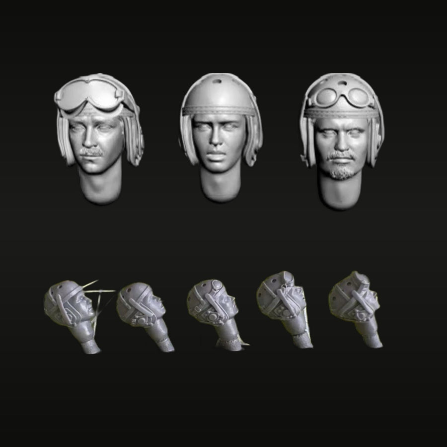 WWII Pilot Head Busts with Flying Helmets Set 1/35 Resin Accessory Kit - unpainted resin model kit