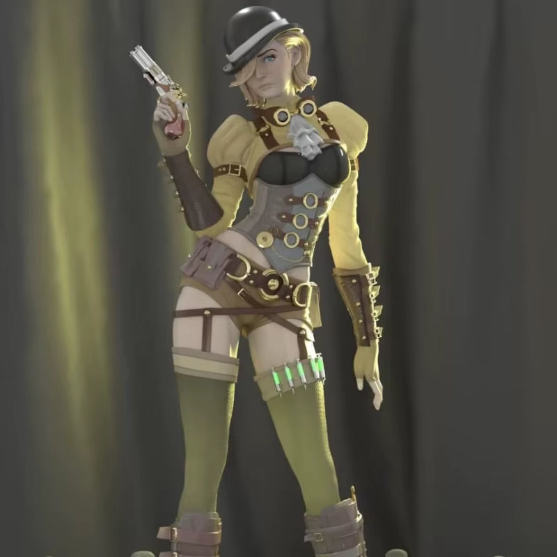Steampunk Female Soldier with Revolver 1/24 Resin Figure Kit - resin model view 2