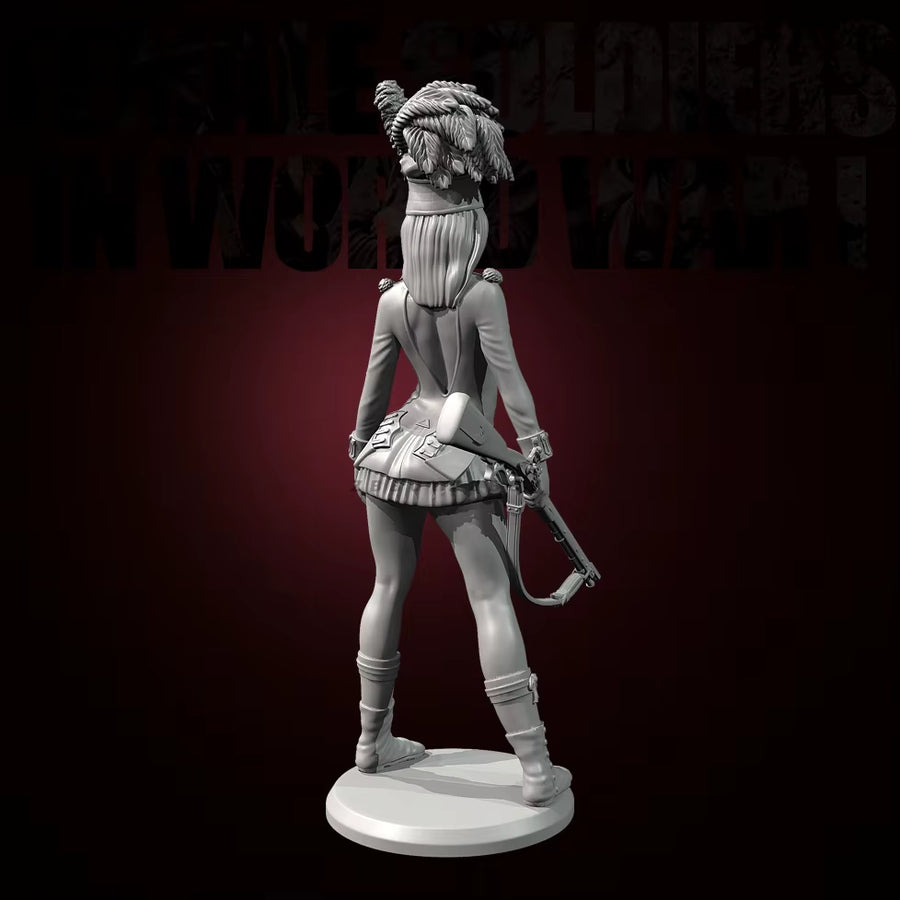 Fantasy Female Hussar with Feathered Shako and Musket 38mm Resin Figure Kit - resin model view 4