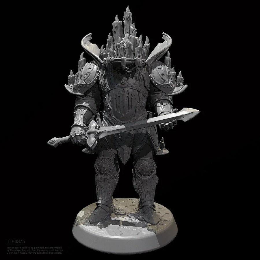 Fantasy Armored Warlord with Spiked Crown Helm Two-Handed Sword 38mm Resin Figure Kit - resin model view 2